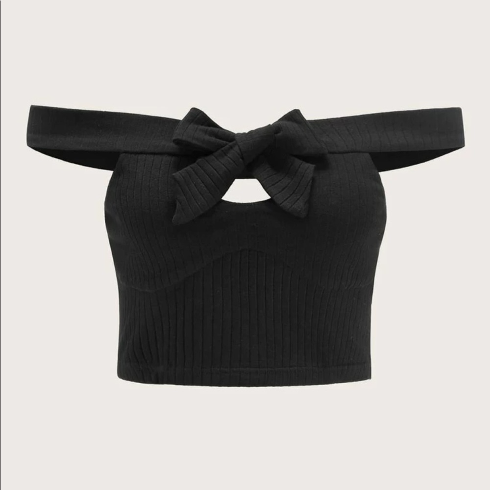 NWT Black Bow Rib Knit Crop Top